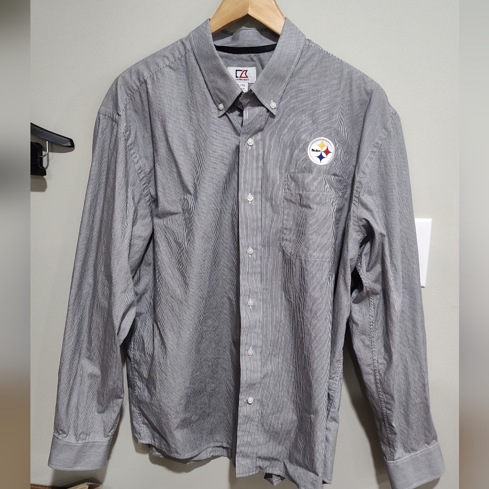 Men's Pittsburgh Steelers Cutter & Buck Oxford Stripe Long Sleeve Shirt, Size XL